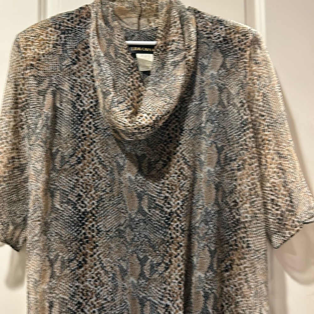 LIDA CAPUTO Vintage sheer Animal Print lined cowl short sleeve dress size 14W